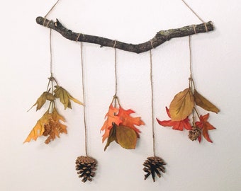 Fall Leaves and Pine Cones Wall Hanging