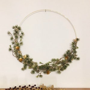 Holiday Gold and Pine Modern Christmas/Winter/ Front Door Hoop Wreath image 4