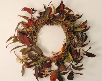 Autumn Leaf Colored Wreath and Pine Cone Front Porch Wreath 20”