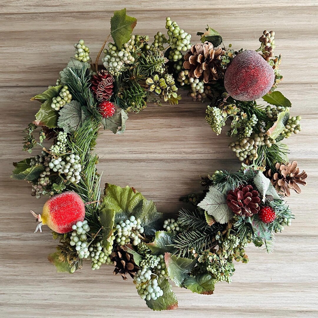 Wreath Raspberry Berry All-season Wreath With Faux Raspberries, Pomegranate, Pine Cones ...