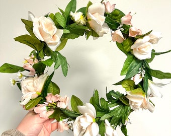 Blush Pink Flower Wreath, Spring or Summer Cute Front Door Wreath Medium