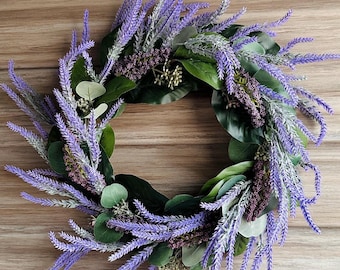 Purple Lavender Wreath for Apartments and Housewarming Gift- Handcrafted Faux Lavender Home Décor