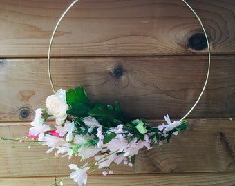 Summer Flower Hoop Wreath, Modern Wreath, Boho Decor