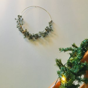 Holiday Gold and Pine Modern Christmas/Winter/ Front Door Hoop Wreath image 2