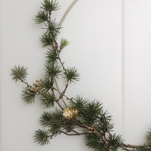 Holiday Gold and Pine Modern Christmas/Winter/ Front Door Hoop Wreath image 5