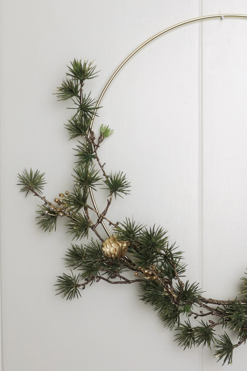 Holiday Gold and Pine Modern Christmas/Winter/ Front Door Hoop Wreath image 5