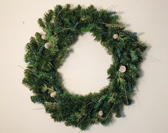 Large Christmas Evergreen and Blue Sparkle Wreath