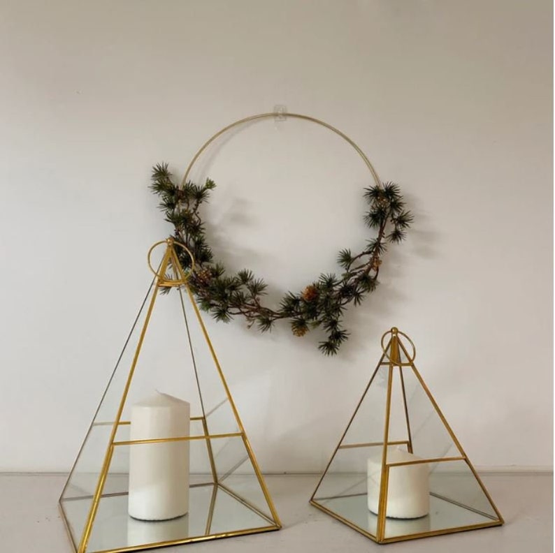 Holiday Gold and Pine Modern Christmas/Winter/ Front Door Hoop Wreath image 3