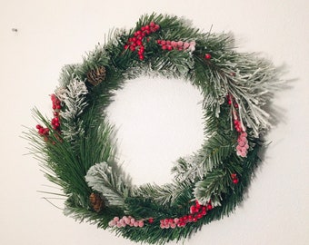 Winter Frosted Red Berry Artificial Wreath for Front Door