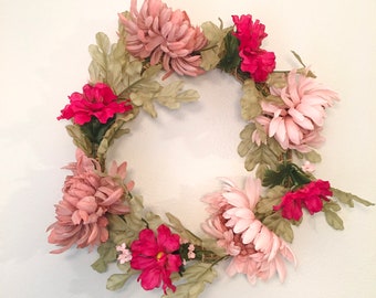 Pink Floral Summer Front Porch Wreath, Year-Round Wreath, Flower Wreath