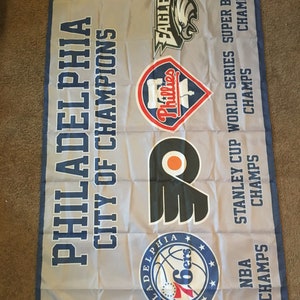 Philadelphia CITY OF CHAMPIONS Flag Phillies Eagles 76ers Flyers Banner