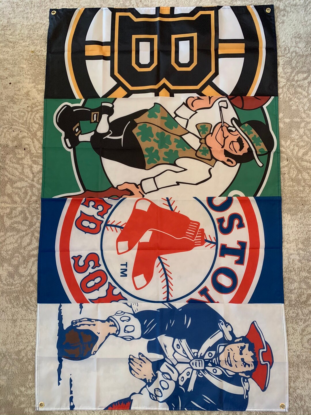 BOSTON City of CHAMPIONS Sports Teams (4) LOGO Sports Teams Patriots Bruins  Red Sox Celtics Flags (3’x 5’)