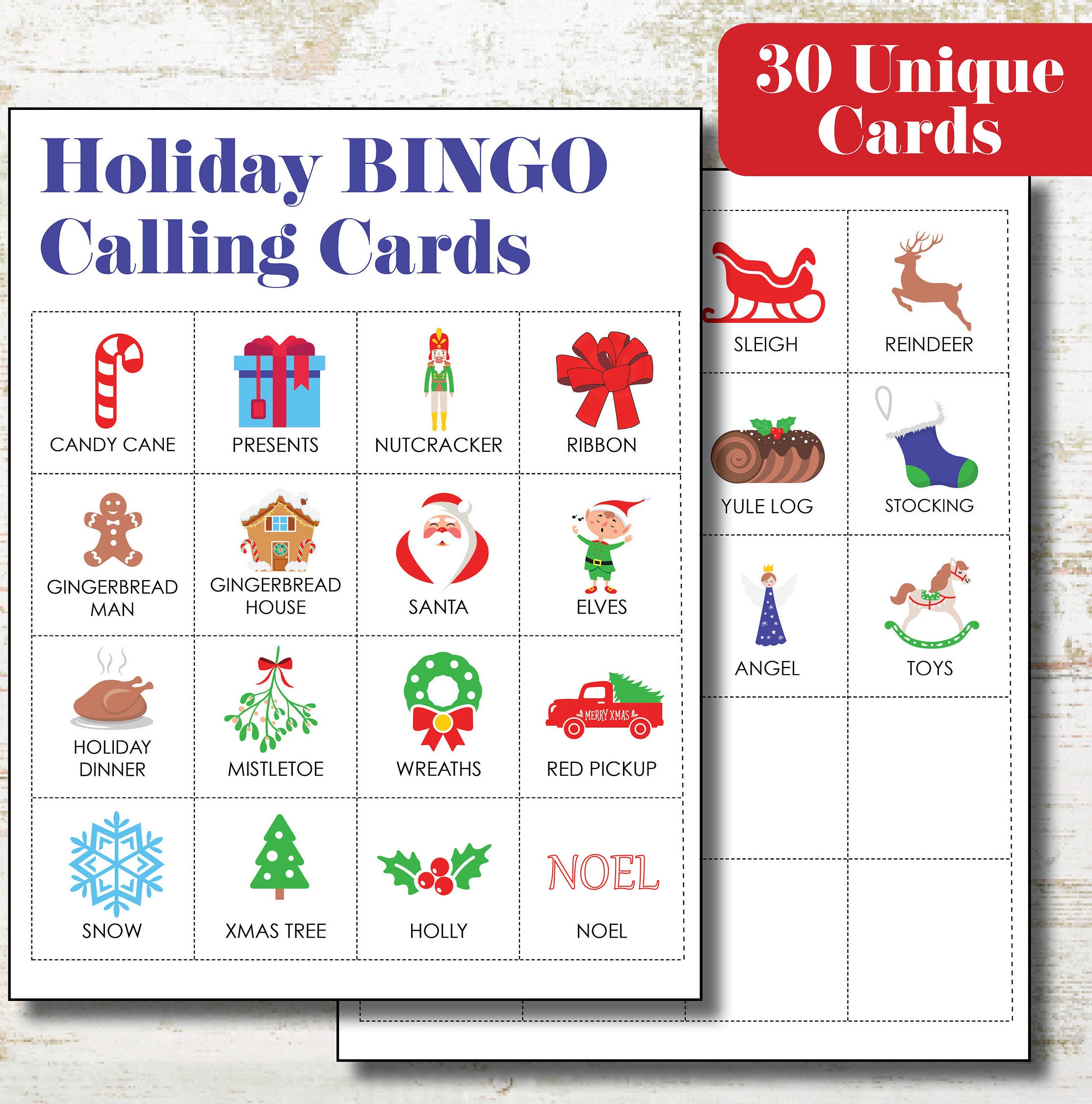 Holiday Bingo 30 unique cards. Great for Holiday or School Etsy