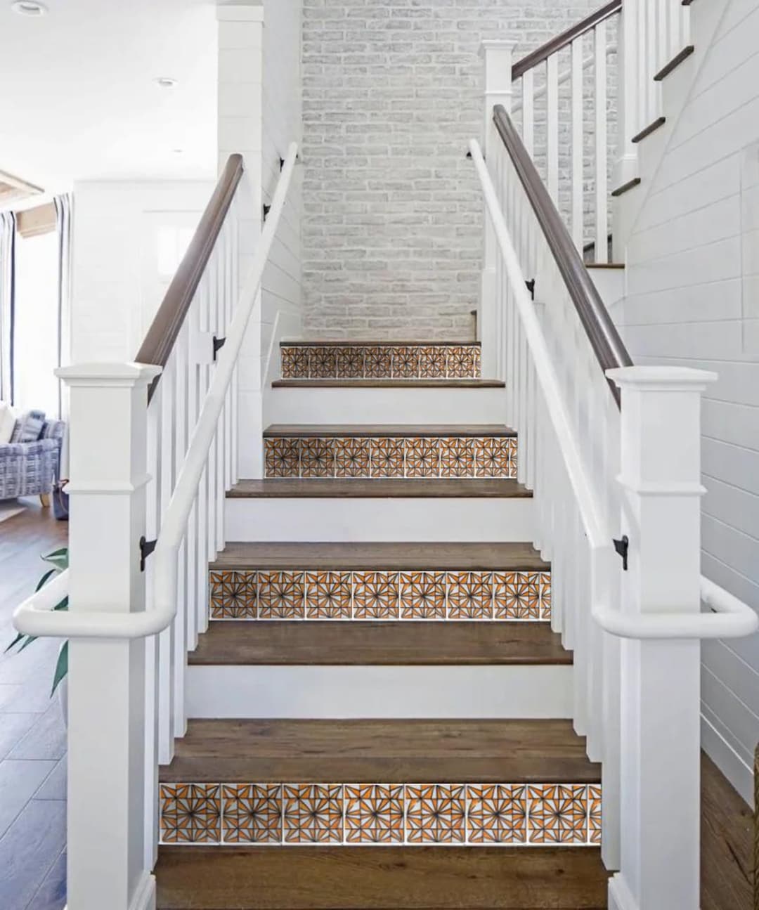 Recessed Riser Tile Hand-painted Ceramic Stair Riser Tiles: Orange & White Zellige - Etsy