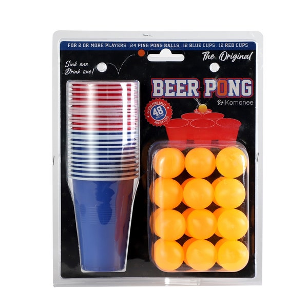 Beer Pong Set 48 PCS American Adult Indoor Novelty Drinking Game 24 Cups and 24 Orange Balls