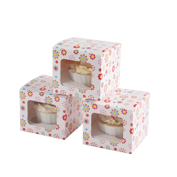 Cupcake Boxes Individual Pattern Single Fairy Cake With Clear