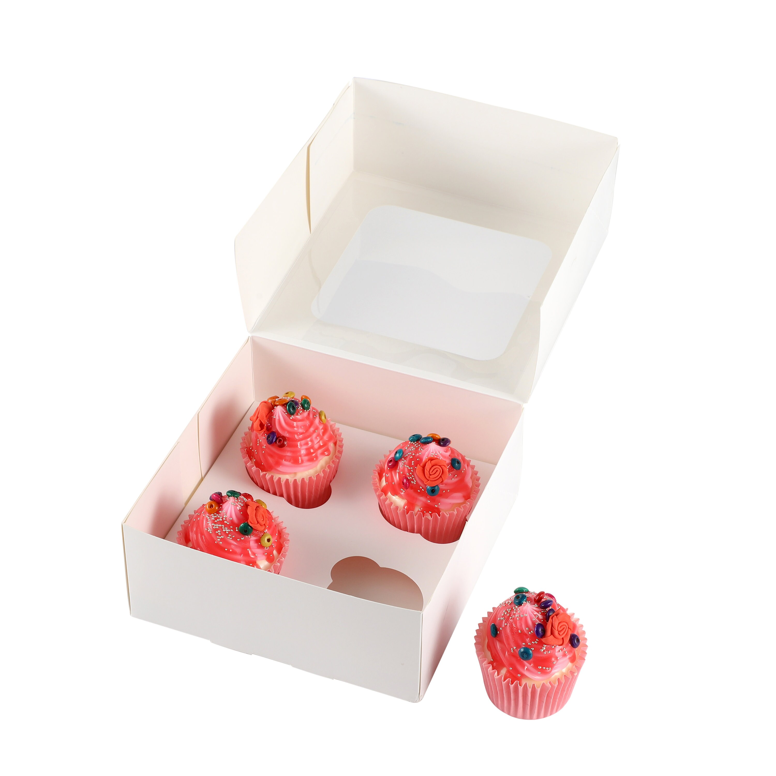 Cupcake Boxes White Holds 4 Single Fairy Cake with Clear Etsy.de