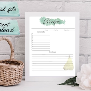 Editable Recipe Template, Recipe Sheet Template, Editable Recipe Card, Personalized Recipe, 8.5x11 Recipe Page