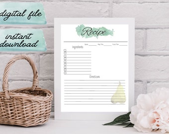 Redigerbar receptmall, receptbladsmall, redigerbart receptkort, personligt recept, receptsida 8,5x11