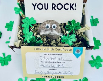 Rock Buddy (ST. PATRICK'S) Personalized Message. You Rock Card, Rock Buddies, ST. Paddy's Day Gift, Irish Lover Gift,Sent In A Box, Rock Pet