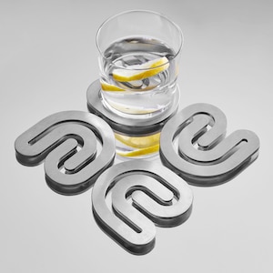 Industrial Drinks Coasters Minimal Stainless Steel x4, Hand Made in the UK