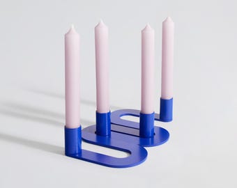 Blue Metal Candlestick Holder | Brutal Modern Industrial Design