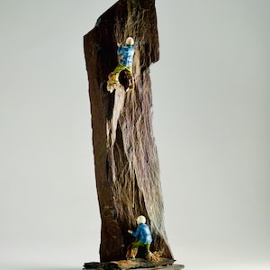 Rock Climber Figurine Sculpture on Slate / Hand Made