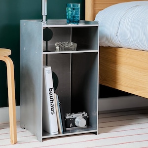 Digbeth Tower | Bedside Table with Shelf | Aluminium | Industrial Minimalist Modern | Designed & Made in England