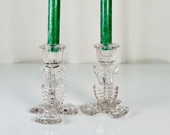 Bagley Duchess | Glass Candlestick Holders | Art Deco | 1940s