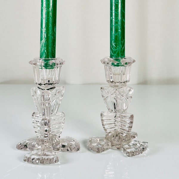 Bagley Duchess | Glass Candlestick Holders | Art Deco | 1940s