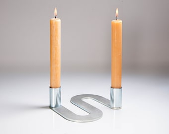 Modern Brutalist Silver Metal Candlestick Holder | Handmade in England
