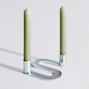 Rowley Metal Silver Candlestick Holder | Brutal Modern Chrome | Minimalist Industrial Style | Designed & Made in England