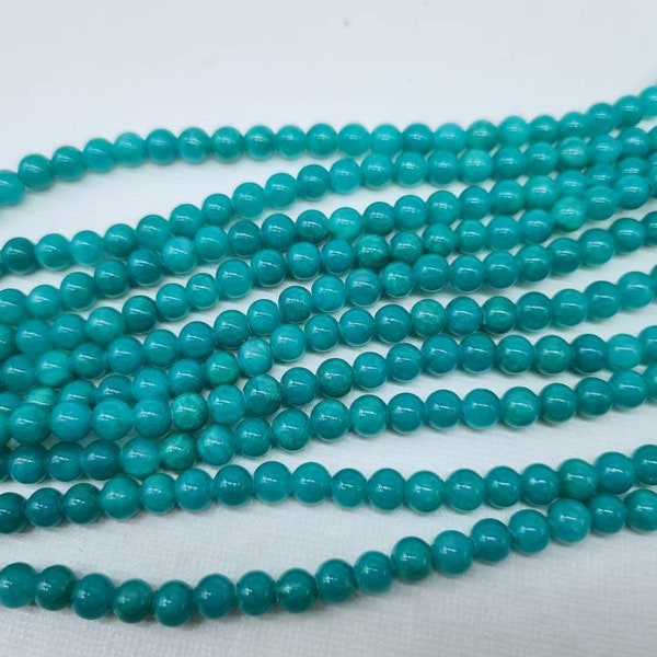 Perles Jade teinté, fil de perles vert turquoise 6mm