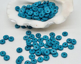 Perles disques céramique turquoise 6 mm