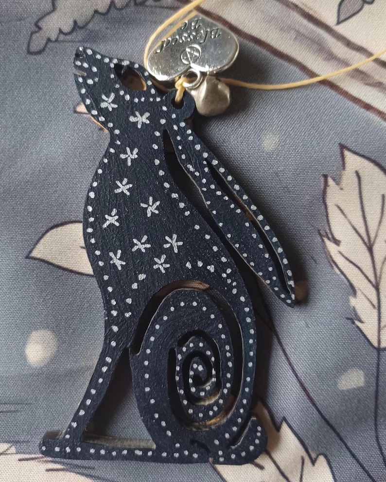 Celtic Moon Gazing Hare With Blessed Be Charm and Bell. Dark Blue - Etsy UK