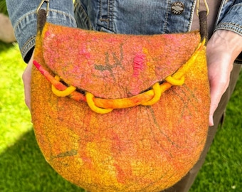 Silk and Wool Felted Purse with leather strap