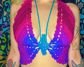 Crochet Ombré Butterfly Top - Y2K Butterfly Bustier Top