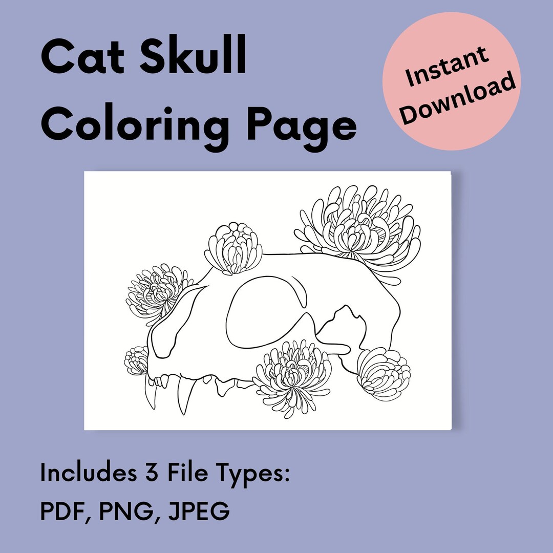 Cute Cat Skull Coloring Page for Kids Witch Coloring Page for - Etsy