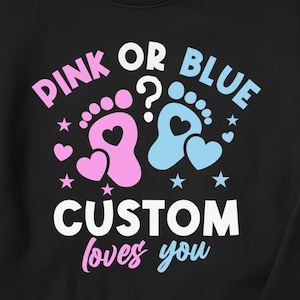 Anuncio de género personalizado, rosa o azul. Te amo, anuncio de bebé, regalo de baby shower, nueva mamá, abuela, revelación de embarazo SVG PNG, D335