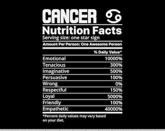 Cancer nutrition facts svg, png, zodiac sign shirt design, eps, pdf, dxf, cricut files, digital download