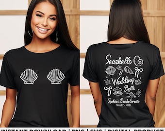 Custom Seashells and Wedding Bells Svg Png, Personalized Beach Bachelorette Party Shirt Design, Custom Bride Beach Matching Gift, D520