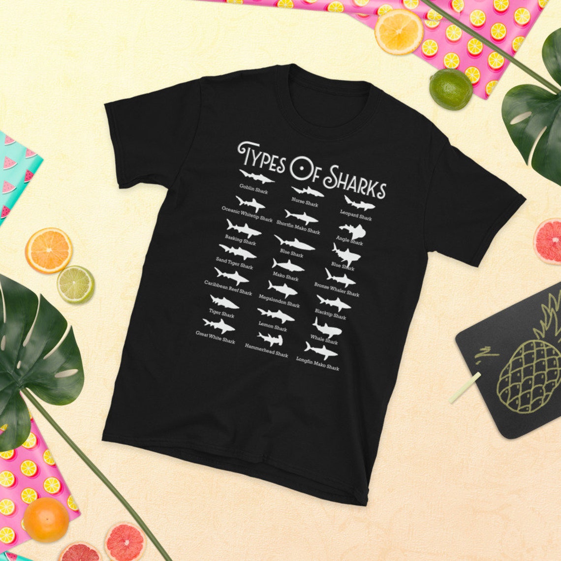 types of sharks tshirt