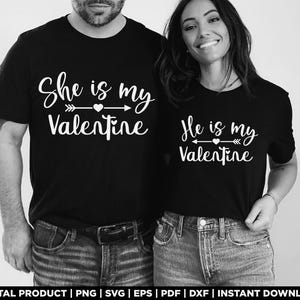 Hon är min valentin, Han är min valentin, svg, png, valentinkort för par, eps, pdf, dxf, Cricut-filer, digital nedladdning