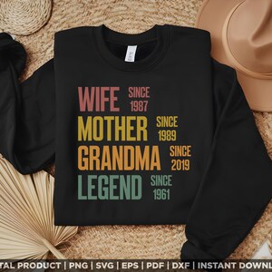 Mamma e nonna personalizzate, Festa della mamma personalizzata, Moglie, Madre e Nonna Leggenda, Date personalizzate per la nonna, Divertente regalo di compleanno per la mamma per le donne, D140