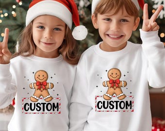 Galleta de jengibre navideña personalizada para niño pequeño, PNG, nombre personalizado para niña y niño, regalos de Navidad, Navidad personalizada para niños, D366