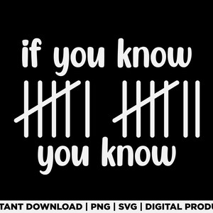 May include: A black digital design with white text that reads "if you know, you know." The text is above and below a series of tally marks. The bottom of the image includes the words "INSTANT DOWNLOAD | PNG | SVG | DIGITAL PRODUCT."