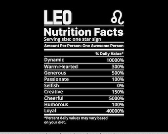 Leo nutrition facts svg, png, zodiac sign shirt design, eps, pdf, dxf, cricut files, digital download