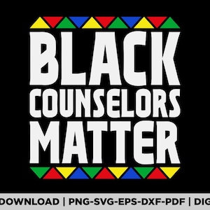 Pode incluir: Texto preto em fundo preto com uma borda colorida de triângulos. O texto diz "Black Counselors Matter".