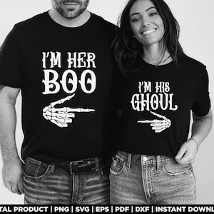 I&#39;m Her Boo, I&#39;m His Ghoul svg, png, halloween couple shirt design, eps, pdf, dxf, cricut files, digital download