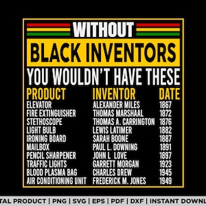 Zonder zwarte uitvinders Black History Month Juneteenth png, Black History Month Svg, Afro-Amerikaans png, Juneteenth png, uitvinders png